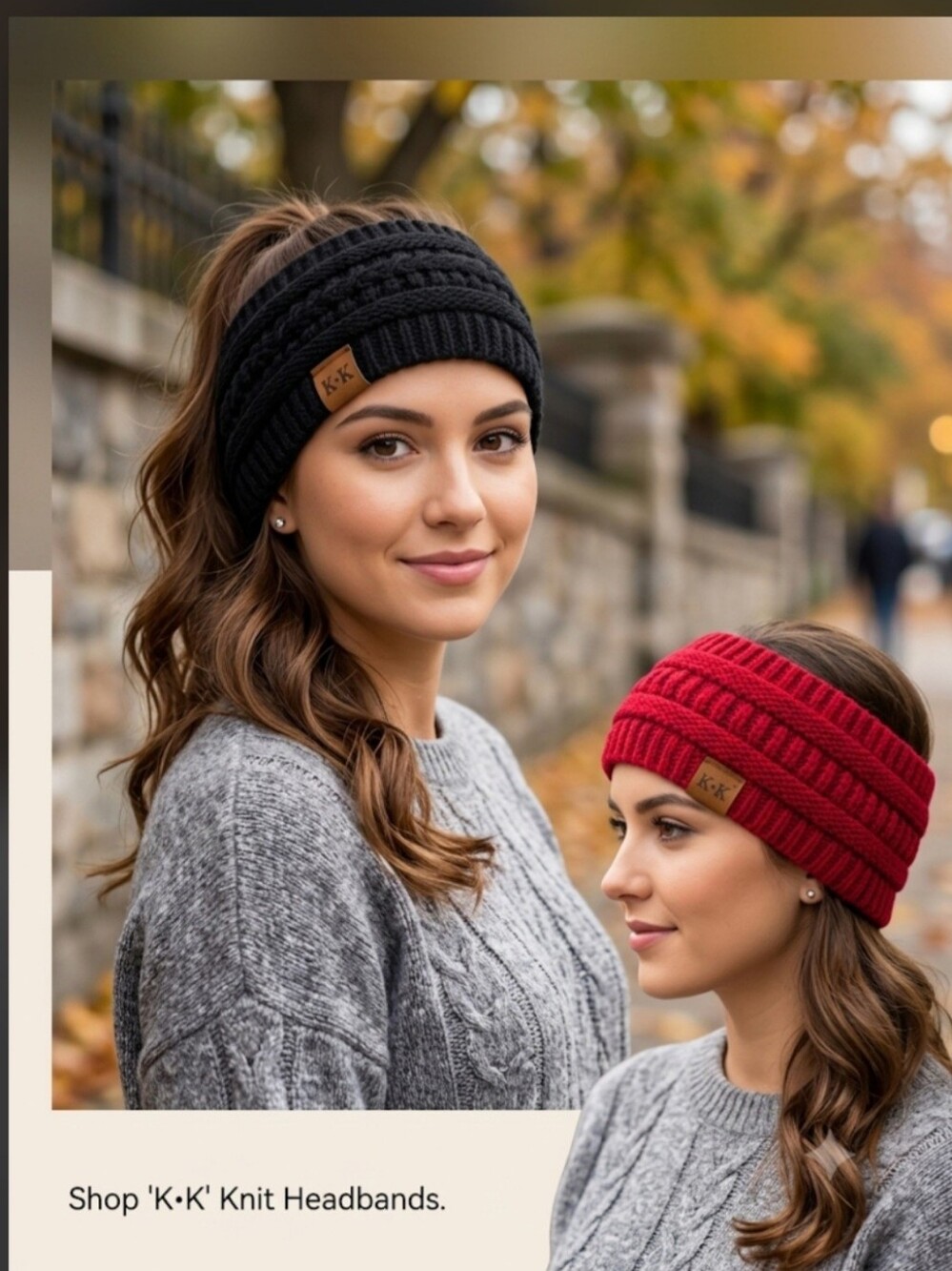 Ladies Cable Knit Ear Warmer Headband - Red  and Black * Price is for 2*